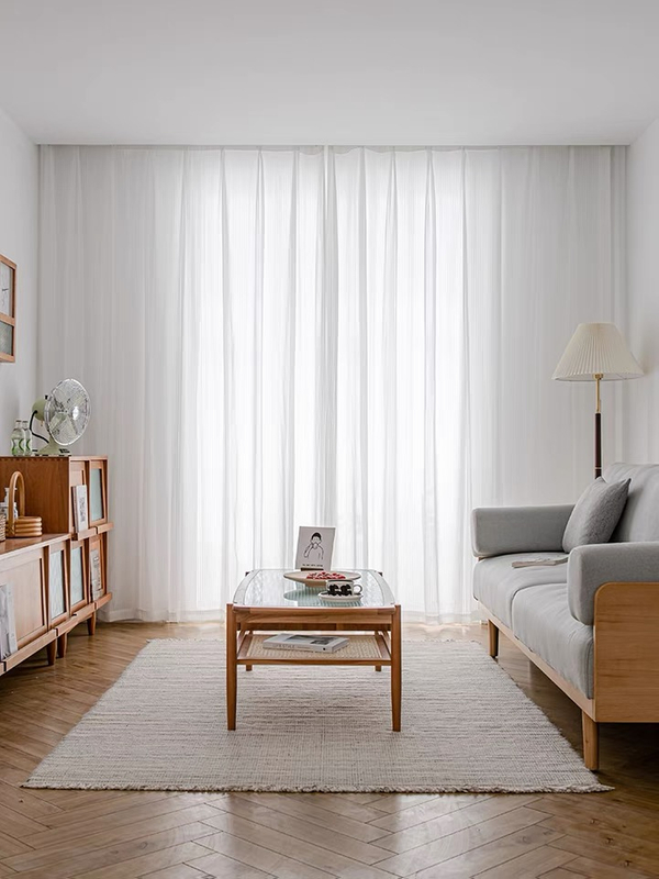 Cortina transparente con pliegues ondulados para sala de estar